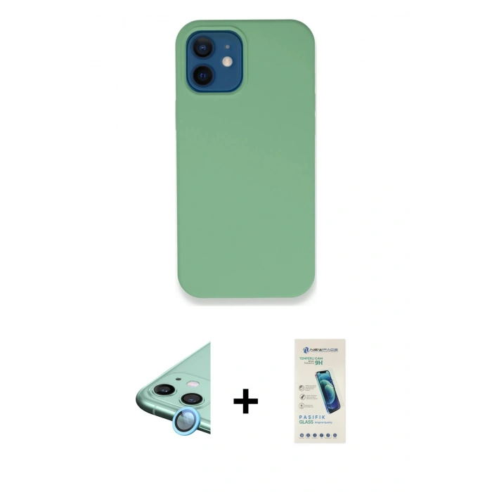 MARSİLYAN™- iPhone 12 Kılıf Zirve Modern Özel Seri - Şeffaf Pasifik Cam Ekran Koruyucu + Raze Metal Kamera Lens - MI