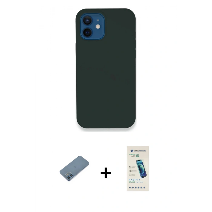MARSİLYAN™- iPhone 12 Kılıf Zirve Modern Özel Seri - Şeffaf Pasifik Cam Ekran Koruyucu + Shine Kamera Lens Koruma Cam - MI
