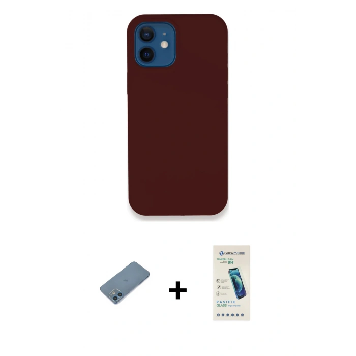 MARSİLYAN™- iPhone 12 Kılıf Zirve Modern Özel Seri - Şeffaf Pasifik Cam Ekran Koruyucu + Shine Kamera Lens Koruma Cam - MI