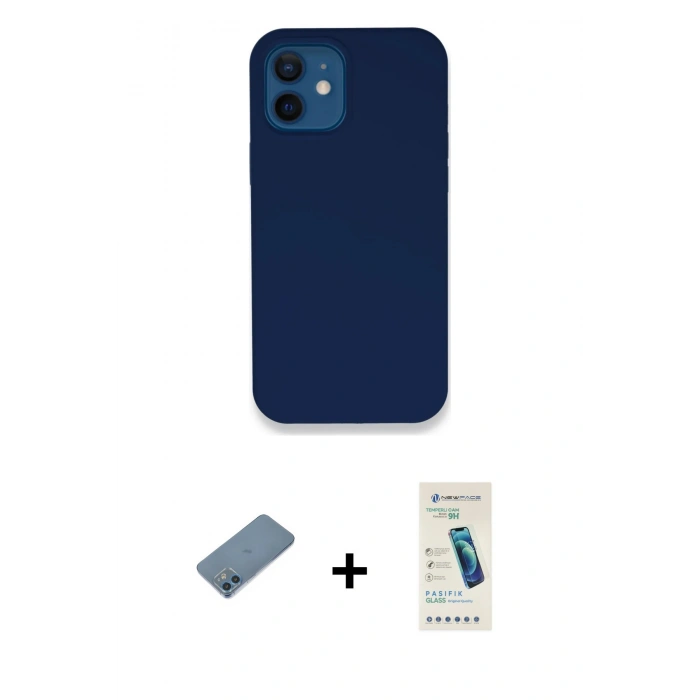 MARSİLYAN™- iPhone 12 Kılıf Zirve Modern Özel Seri - Şeffaf Pasifik Cam Ekran Koruyucu + Shine Kamera Lens Koruma Cam - MI