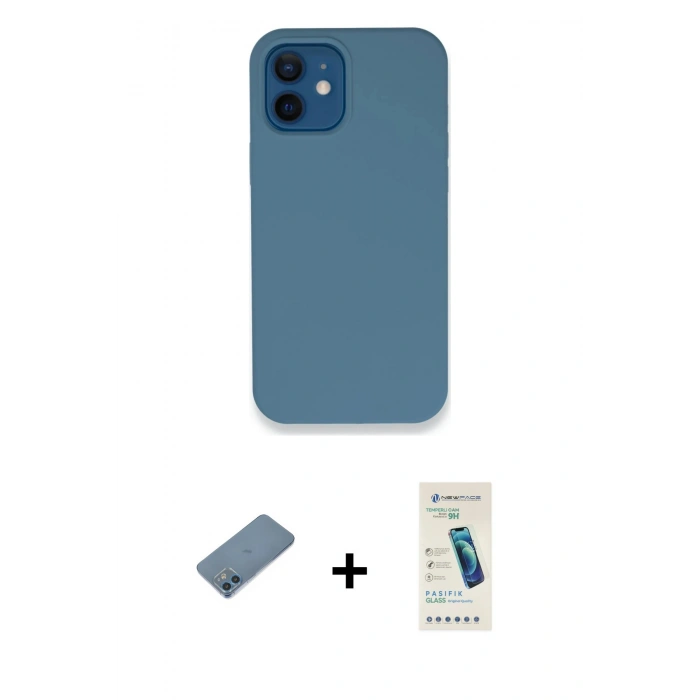 MARSİLYAN™- iPhone 12 Kılıf Zirve Modern Özel Seri - Şeffaf Pasifik Cam Ekran Koruyucu + Shine Kamera Lens Koruma Cam - MI