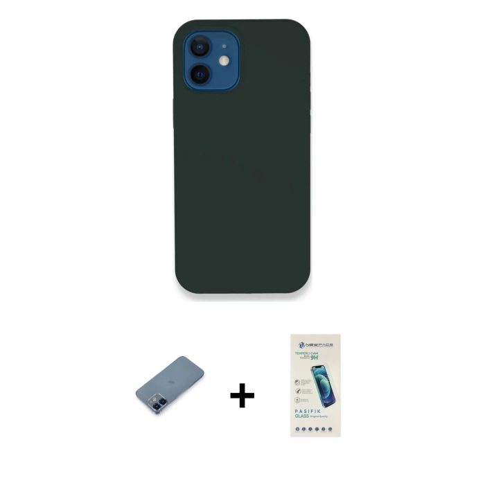 MARSİLYAN™- iPhone 12 Kılıf Zirve Modern Özel Seri - Şeffaf Pasifik Cam Ekran Koruyucu + Metal Kamera Lens Koruma Cam - MI