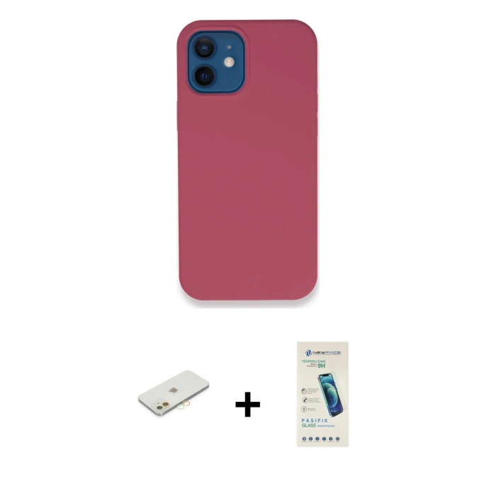 MARSİLYAN™- iPhone 12 Kılıf Zirve Modern Özel Seri - Şeffaf Pasifik Cam Ekran Koruyucu + Renkli Kamera Lens Koruma Cam - TU