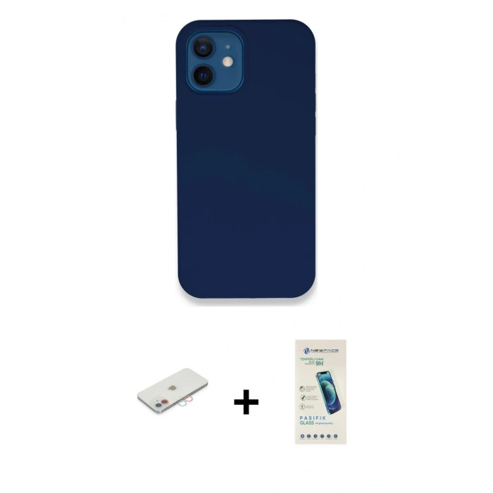 MARSİLYAN™- iPhone 12 Kılıf Zirve Modern Özel Seri - Şeffaf Pasifik Cam Ekran Koruyucu + Renkli Kamera Lens Koruma Cam - PE