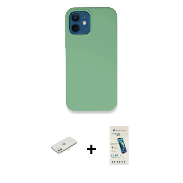 MARSİLYAN™- iPhone 12 Kılıf Zirve Modern Özel Seri - Şeffaf Pasifik Cam Ekran Koruyucu + Renkli Kamera Lens Koruma Cam - TU