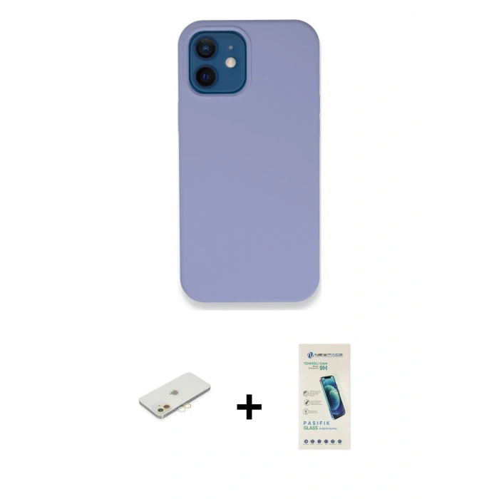 MARSİLYAN™- iPhone 12 Kılıf Zirve Modern Özel Seri - Şeffaf Pasifik Cam Ekran Koruyucu + Renkli Kamera Lens Koruma Cam - TU