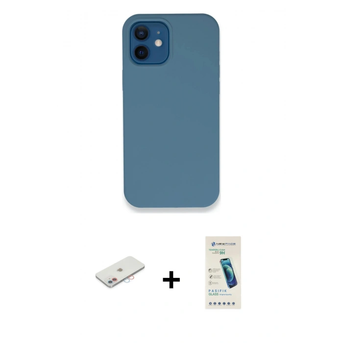 MARSİLYAN™- iPhone 12 Kılıf Zirve Modern Özel Seri - Şeffaf Pasifik Cam Ekran Koruyucu + Renkli Kamera Lens Koruma Cam - PE