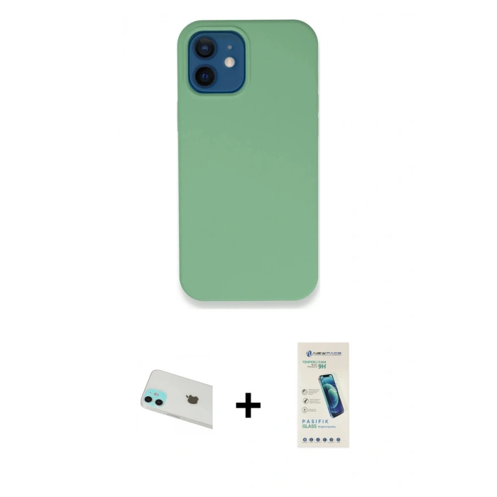 MARSİLYAN™- iPhone 12 Kılıf Zirve Modern Özel Seri - Şeffaf Pasifik Cam Ekran Koruyucu + Rainbow Kamera Lens Koruma Cam - YL