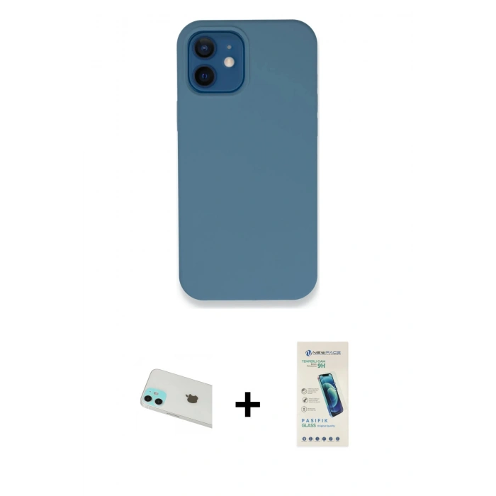 MARSİLYAN™- iPhone 12 Kılıf Zirve Modern Özel Seri - Şeffaf Pasifik Cam Ekran Koruyucu + Rainbow Kamera Lens Koruma Cam - YL