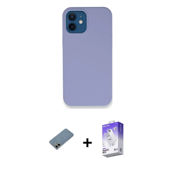 MARSİLYAN™- iPhone 12 Kılıf Zirve Modern Özel Seri - Siyah Bilvis 5in1 3D Magic Cam Ekran Koruyucu + Shine Kamera Lens Koruma Cam - GD