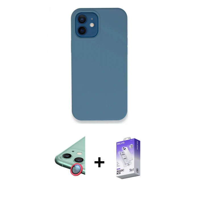 MARSİLYAN™- iPhone 12 Kılıf Zirve Modern Özel Seri - Siyah Bilvis 5in1 3D Magic Cam Ekran Koruyucu + Raze Metal Kamera Lens - KI