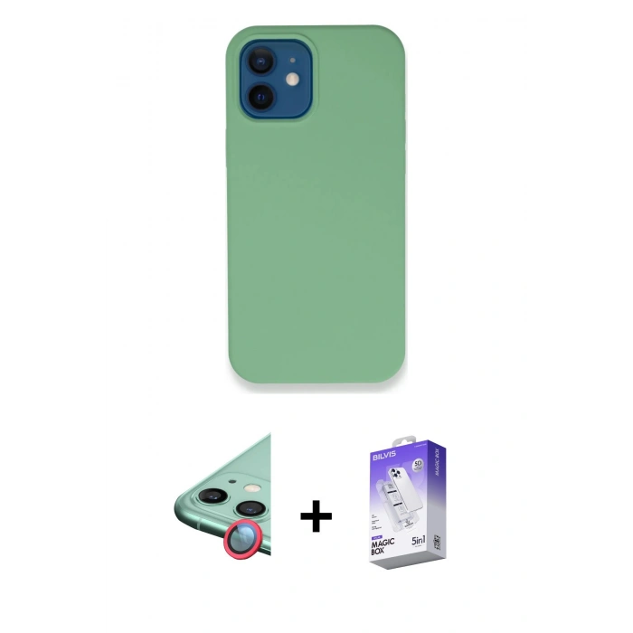 MARSİLYAN™- iPhone 12 Kılıf Zirve Modern Özel Seri - Siyah Bilvis 5in1 3D Magic Cam Ekran Koruyucu + Raze Metal Kamera Lens - KI