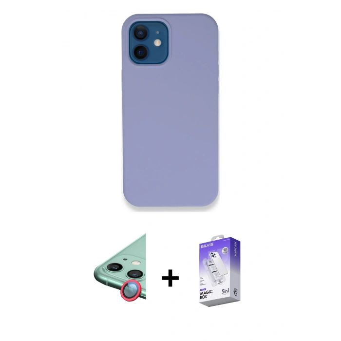 MARSİLYAN™- iPhone 12 Kılıf Zirve Modern Özel Seri - Siyah Bilvis 5in1 3D Magic Cam Ekran Koruyucu + Raze Metal Kamera Lens - KI