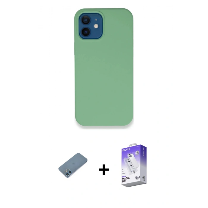MARSİLYAN™- iPhone 12 Kılıf Zirve Modern Özel Seri - Siyah Bilvis 5in1 3D Magic Cam Ekran Koruyucu + Shine Kamera Lens Koruma Cam - MI