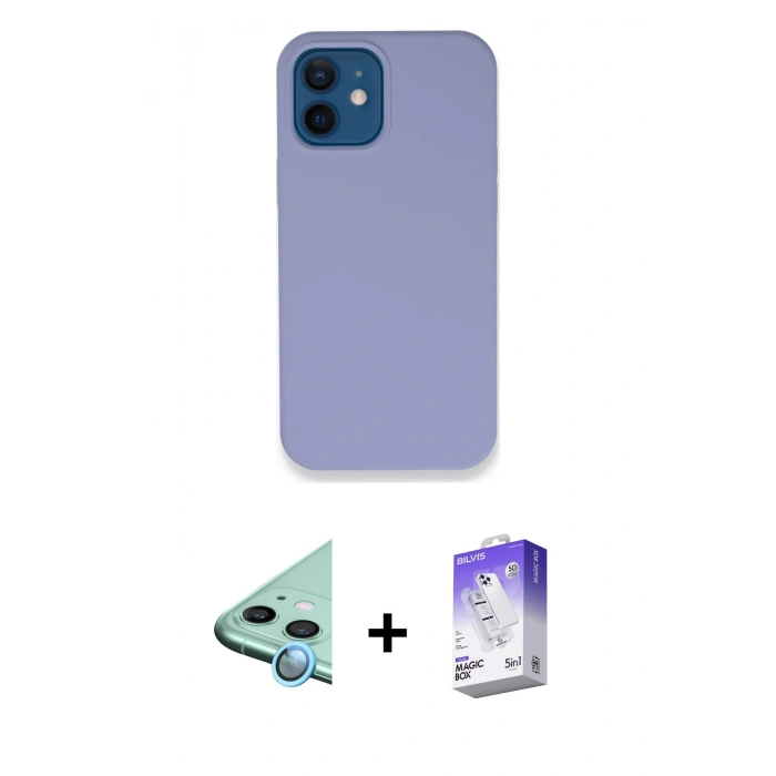 MARSİLYAN™- iPhone 12 Kılıf Zirve Modern Özel Seri - Siyah Bilvis 5in1 3D Magic Cam Ekran Koruyucu + Raze Metal Kamera Lens - MI