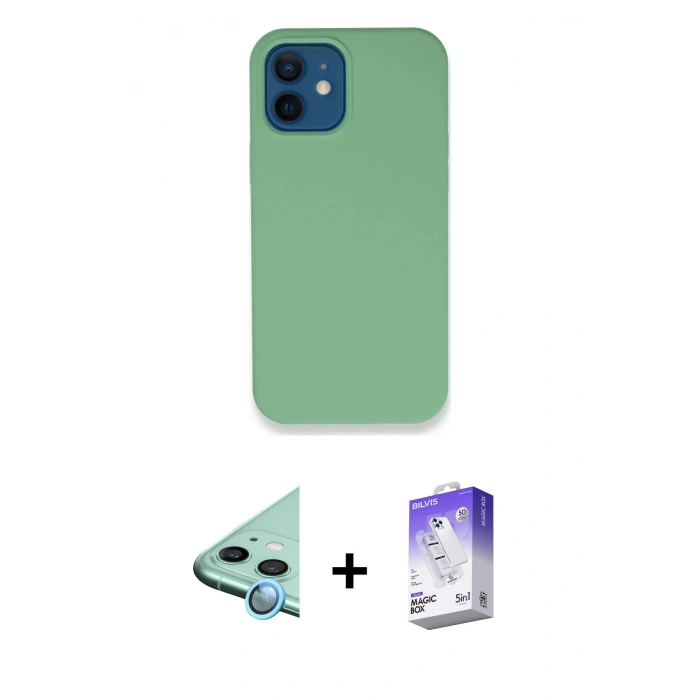 MARSİLYAN™- iPhone 12 Kılıf Zirve Modern Özel Seri - Siyah Bilvis 5in1 3D Magic Cam Ekran Koruyucu + Raze Metal Kamera Lens - MI
