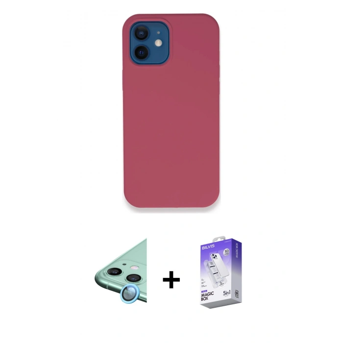 MARSİLYAN™- iPhone 12 Kılıf Zirve Modern Özel Seri - Siyah Bilvis 5in1 3D Magic Cam Ekran Koruyucu + Raze Metal Kamera Lens - MI