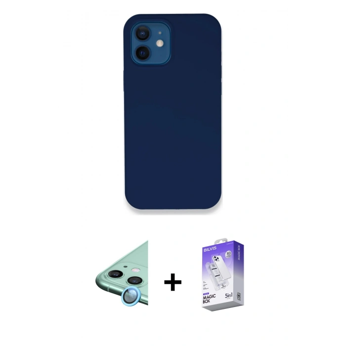 MARSİLYAN™- iPhone 12 Kılıf Zirve Modern Özel Seri - Siyah Bilvis 5in1 3D Magic Cam Ekran Koruyucu + Raze Metal Kamera Lens - MI