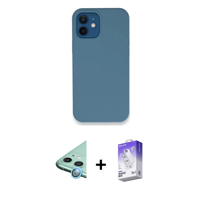 MARSİLYAN™- iPhone 12 Kılıf Zirve Modern Özel Seri - Siyah Bilvis 5in1 3D Magic Cam Ekran Koruyucu + Raze Metal Kamera Lens - MI
