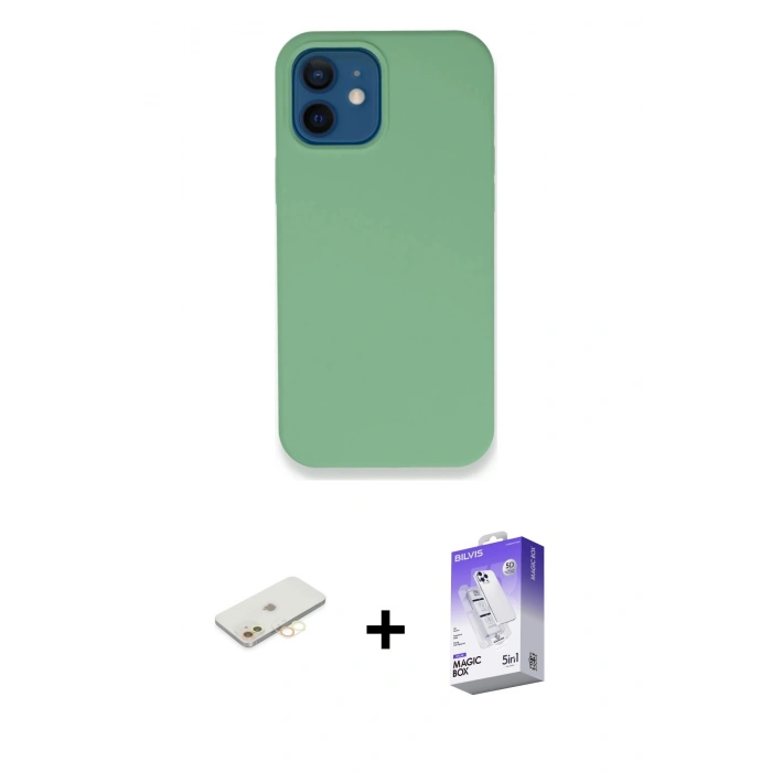 MARSİLYAN™- iPhone 12 Kılıf Zirve Modern Özel Seri - Siyah Bilvis 5in1 3D Magic Cam Ekran Koruyucu + Renkli Kamera Lens Koruma Cam - SI