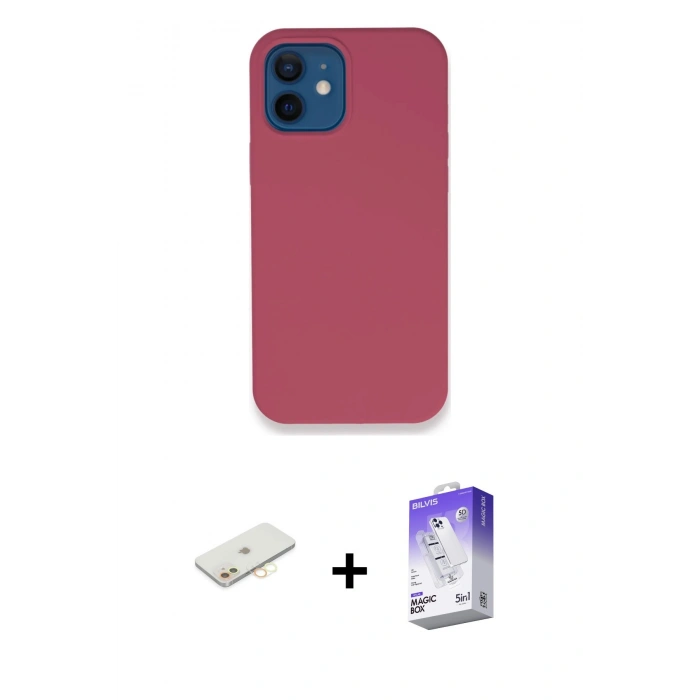 MARSİLYAN™- iPhone 12 Kılıf Zirve Modern Özel Seri - Siyah Bilvis 5in1 3D Magic Cam Ekran Koruyucu + Renkli Kamera Lens Koruma Cam - SI