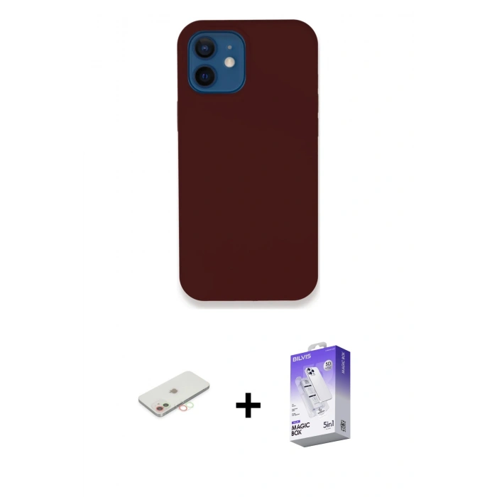 MARSİLYAN™- iPhone 12 Kılıf Zirve Modern Özel Seri - Siyah Bilvis 5in1 3D Magic Cam Ekran Koruyucu + Renkli Kamera Lens Koruma Cam - YL
