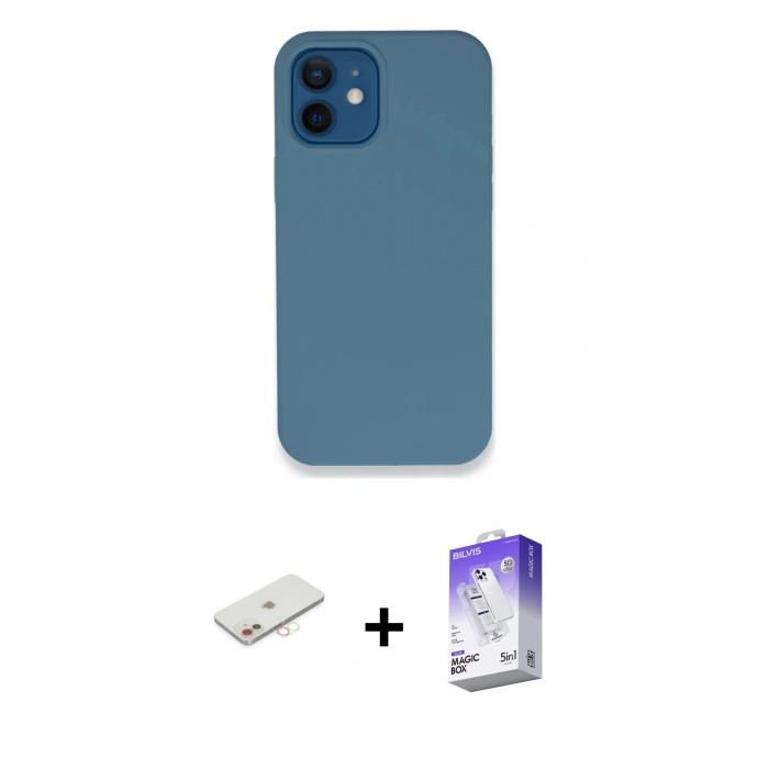 MARSİLYAN™- iPhone 12 Kılıf Zirve Modern Özel Seri - Siyah Bilvis 5in1 3D Magic Cam Ekran Koruyucu + Renkli Kamera Lens Koruma Cam - YL