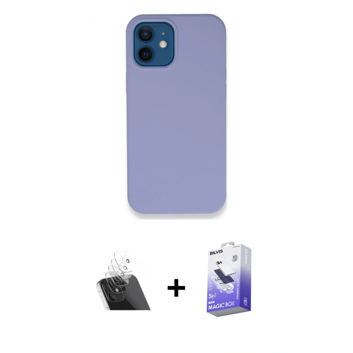 MARSİLYAN™- iPhone 12 Kılıf Zirve Modern Özel Seri - Siyah Bilvis 5in1 5D Magic Hayalet Cam Ekran Koruyucu + Kamera Lens Koruma Cam - SF