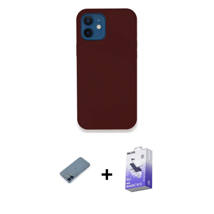 MARSİLYAN™- iPhone 12 Kılıf Zirve Modern Özel Seri - Siyah Bilvis 5in1 5D Magic Hayalet Cam Ekran Koruyucu + Metal Kamera Lens Koruma Cam - MI