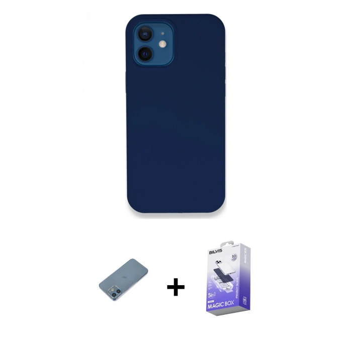 MARSİLYAN™- iPhone 12 Kılıf Zirve Modern Özel Seri - Siyah Bilvis 5in1 5D Magic Hayalet Cam Ekran Koruyucu + Shine Kamera Lens Koruma Cam - MI