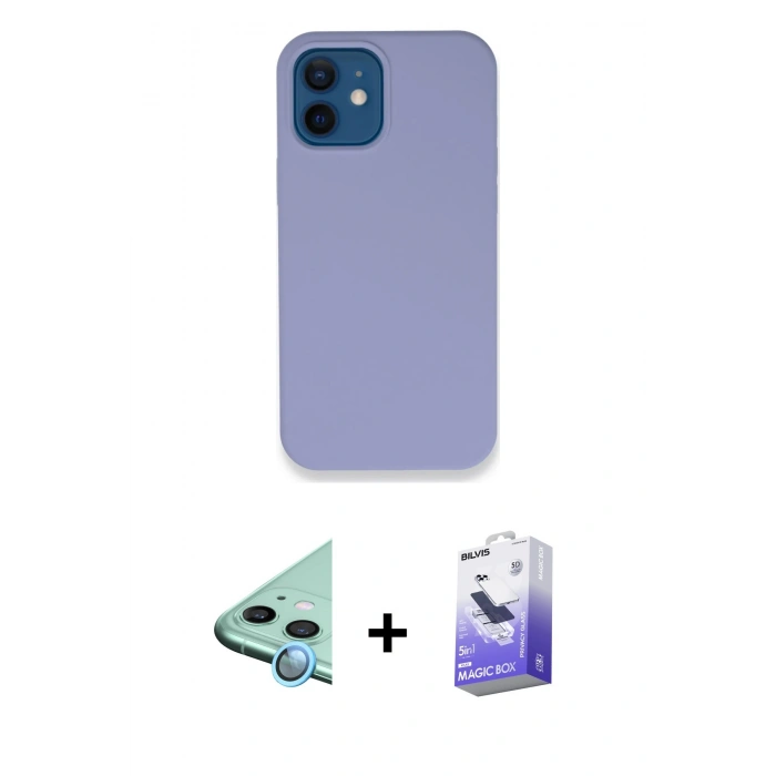MARSİLYAN™- iPhone 12 Kılıf Zirve Modern Özel Seri - Siyah Bilvis 5in1 5D Magic Hayalet Cam Ekran Koruyucu + Raze Metal Kamera Lens - MI