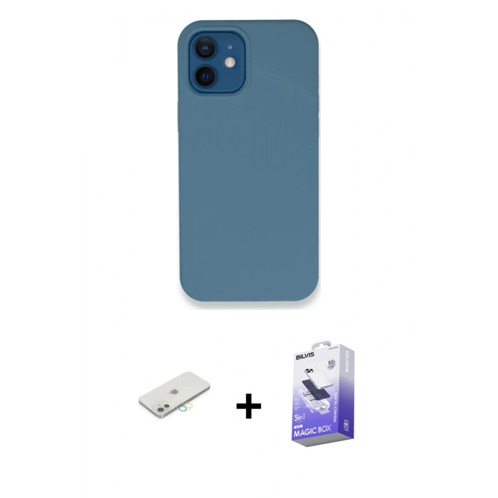 MARSİLYAN™- iPhone 12 Kılıf Zirve Modern Özel Seri - Siyah Bilvis 5in1 5D Magic Hayalet Cam Ekran Koruyucu + Renkli Kamera Lens Koruma Cam - SI