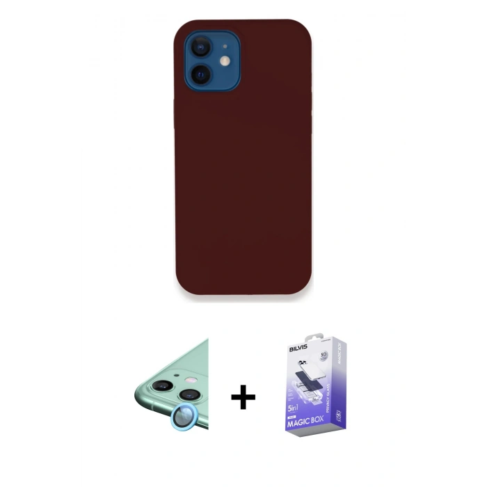 MARSİLYAN™- iPhone 12 Kılıf Zirve Modern Özel Seri - Siyah Bilvis 5in1 5D Magic Hayalet Cam Ekran Koruyucu + Raze Metal Kamera Lens - MI
