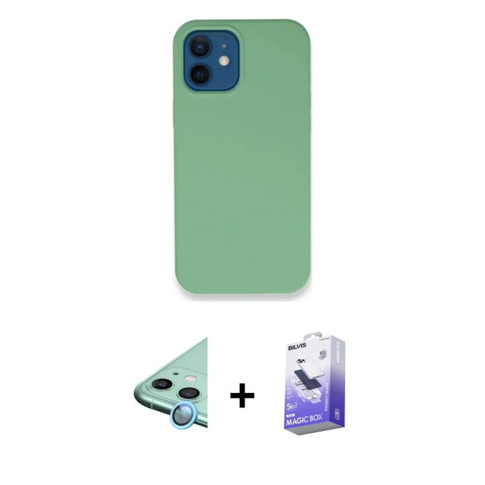 MARSİLYAN™- iPhone 12 Kılıf Zirve Modern Özel Seri - Siyah Bilvis 5in1 5D Magic Hayalet Cam Ekran Koruyucu + Raze Metal Kamera Lens - MI