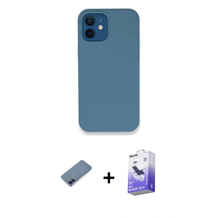 MARSİLYAN™- iPhone 12 Kılıf Zirve Modern Özel Seri - Siyah Bilvis 5in1 5D Magic Hayalet Cam Ekran Koruyucu + Metal Kamera Lens Koruma Cam - MI