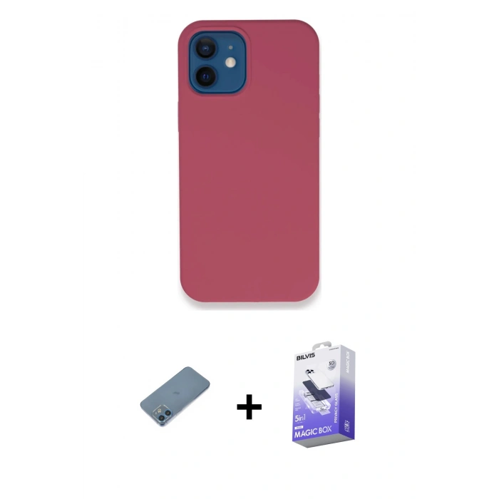 MARSİLYAN™- iPhone 12 Kılıf Zirve Modern Özel Seri - Siyah Bilvis 5in1 5D Magic Hayalet Cam Ekran Koruyucu + Shine Kamera Lens Koruma Cam - MI