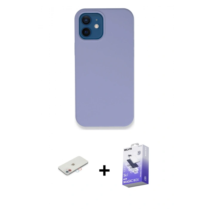 MARSİLYAN™- iPhone 12 Kılıf Zirve Modern Özel Seri - Siyah Bilvis 5in1 5D Magic Hayalet Cam Ekran Koruyucu + Renkli Kamera Lens Koruma Cam - PE