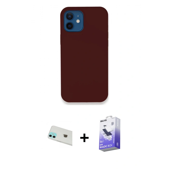 MARSİLYAN™- iPhone 12 Kılıf Zirve Modern Özel Seri - Siyah Bilvis 5in1 5D Magic Hayalet Cam Ekran Koruyucu + Rainbow Kamera Lens Koruma Cam - YL