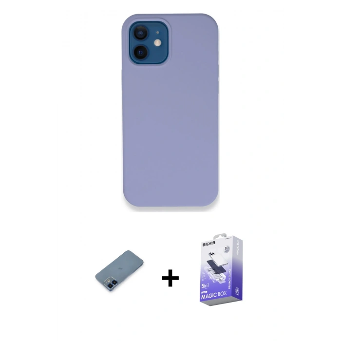 MARSİLYAN™- iPhone 12 Kılıf Zirve Modern Özel Seri - Siyah Bilvis 5in1 5D Magic Hayalet Cam Ekran Koruyucu + Metal Kamera Lens Koruma Cam - MI