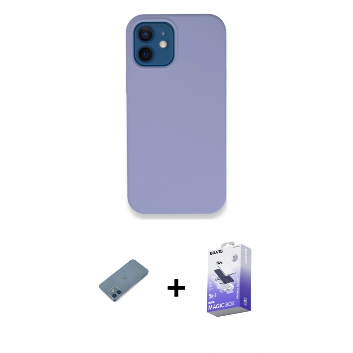 MARSİLYAN™- iPhone 12 Kılıf Zirve Modern Özel Seri - Siyah Bilvis 5in1 5D Magic Hayalet Cam Ekran Koruyucu + Shine Kamera Lens Koruma Cam - MI