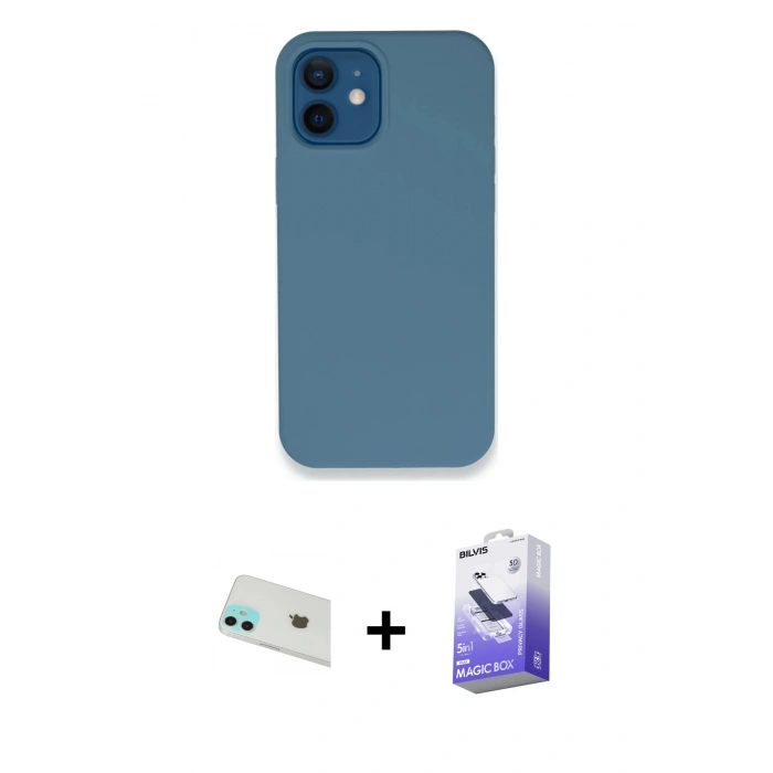 MARSİLYAN™- iPhone 12 Kılıf Zirve Modern Özel Seri - Siyah Bilvis 5in1 5D Magic Hayalet Cam Ekran Koruyucu + Rainbow Kamera Lens Koruma Cam - YL