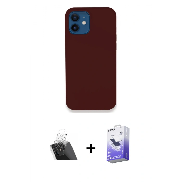 MARSİLYAN™- iPhone 12 Kılıf Zirve Modern Özel Seri - Siyah Bilvis 5in1 5D Magic Hayalet Cam Ekran Koruyucu + Kamera Lens Koruma Cam - SF