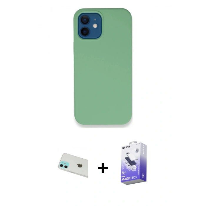 MARSİLYAN™- iPhone 12 Kılıf Zirve Modern Özel Seri - Siyah Bilvis 5in1 5D Magic Hayalet Cam Ekran Koruyucu + Rainbow Kamera Lens Koruma Cam - YL