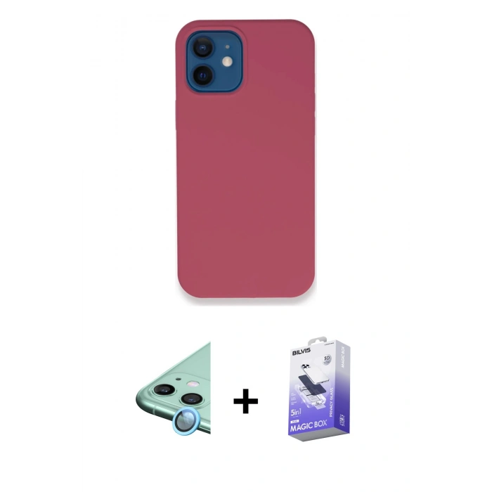 MARSİLYAN™- iPhone 12 Kılıf Zirve Modern Özel Seri - Siyah Bilvis 5in1 5D Magic Hayalet Cam Ekran Koruyucu + Raze Metal Kamera Lens - MI