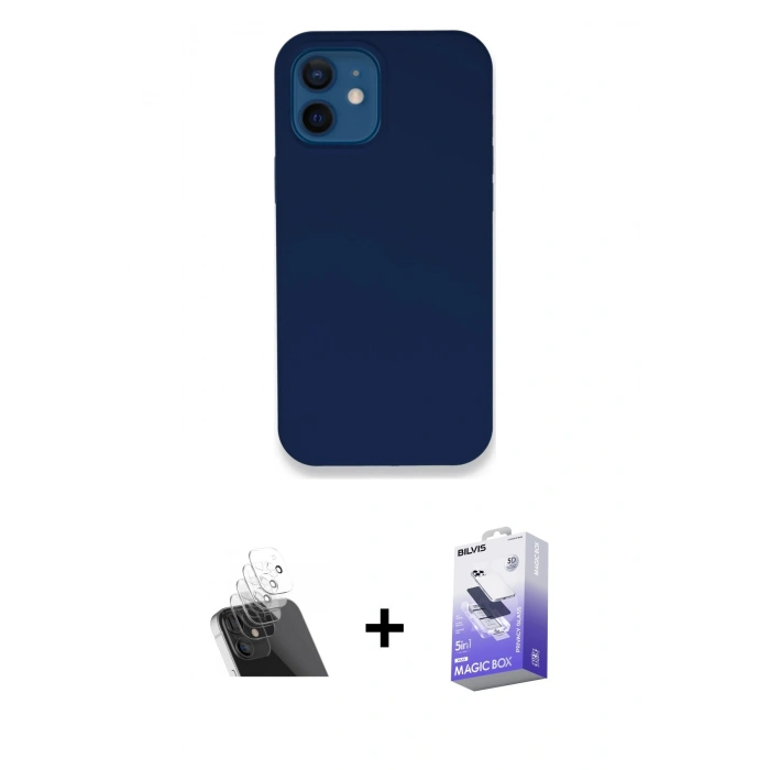 MARSİLYAN™- iPhone 12 Kılıf Zirve Modern Özel Seri - Siyah Bilvis 5in1 5D Magic Hayalet Cam Ekran Koruyucu + Kamera Lens Koruma Cam - SF
