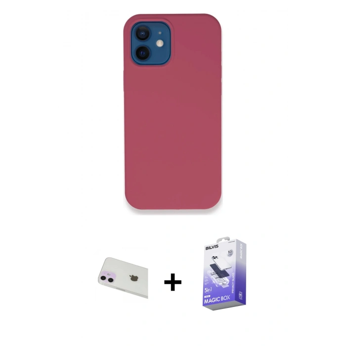 MARSİLYAN™- iPhone 12 Kılıf Zirve Modern Özel Seri - Siyah Bilvis 5in1 5D Magic Hayalet Cam Ekran Koruyucu + Rainbow Kamera Lens Koruma Cam - MR