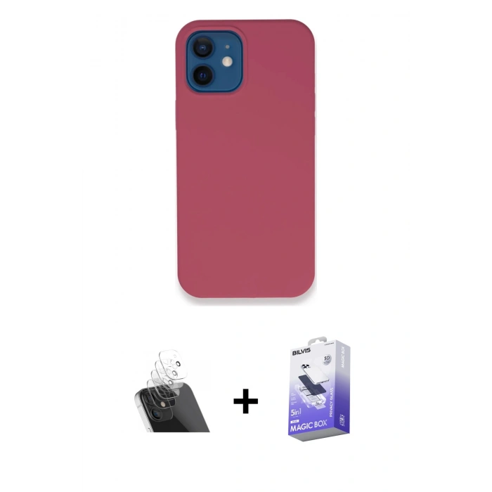 MARSİLYAN™- iPhone 12 Kılıf Zirve Modern Özel Seri - Siyah Bilvis 5in1 5D Magic Hayalet Cam Ekran Koruyucu + Kamera Lens Koruma Cam - SF