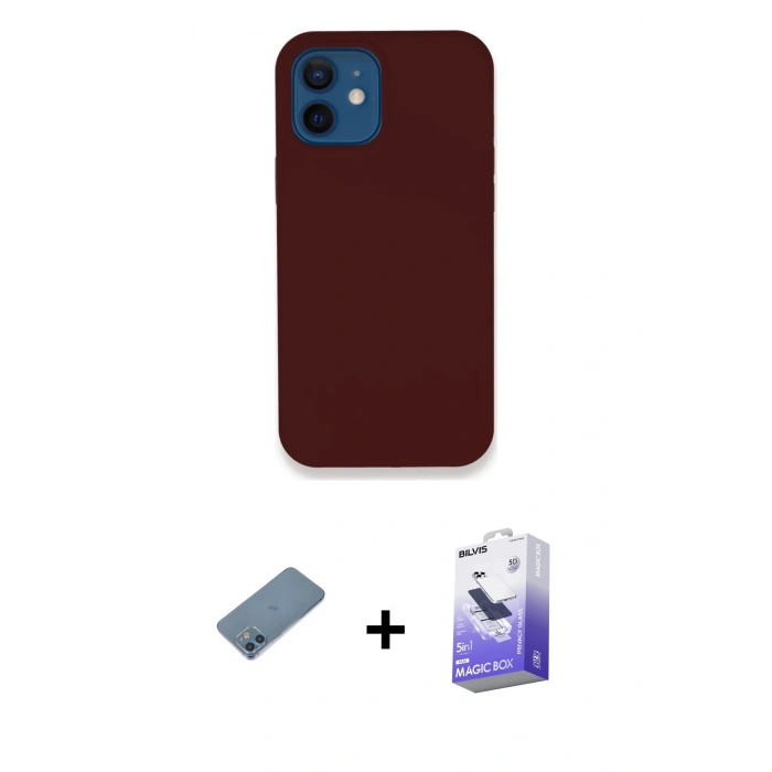 MARSİLYAN™- iPhone 12 Kılıf Zirve Modern Özel Seri - Siyah Bilvis 5in1 5D Magic Hayalet Cam Ekran Koruyucu + Shine Kamera Lens Koruma Cam - MI
