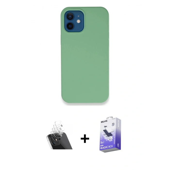 MARSİLYAN™- iPhone 12 Kılıf Zirve Modern Özel Seri - Siyah Bilvis 5in1 5D Magic Hayalet Cam Ekran Koruyucu + Kamera Lens Koruma Cam - SF