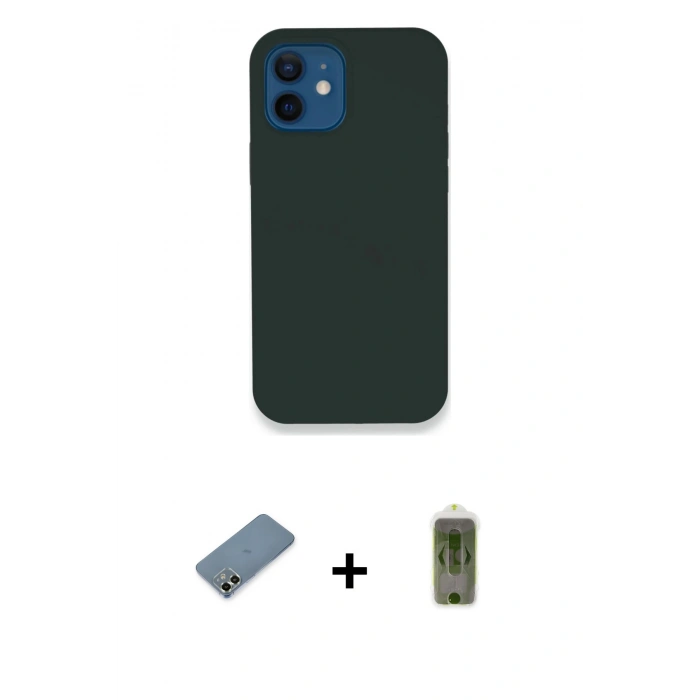 MARSİLYAN™- iPhone 12 Kılıf Zirve Modern Özel Seri - Siyah Joko Magic 5D Hayalet Cam + Metal Kamera Lens Koruma Cam - AKYL